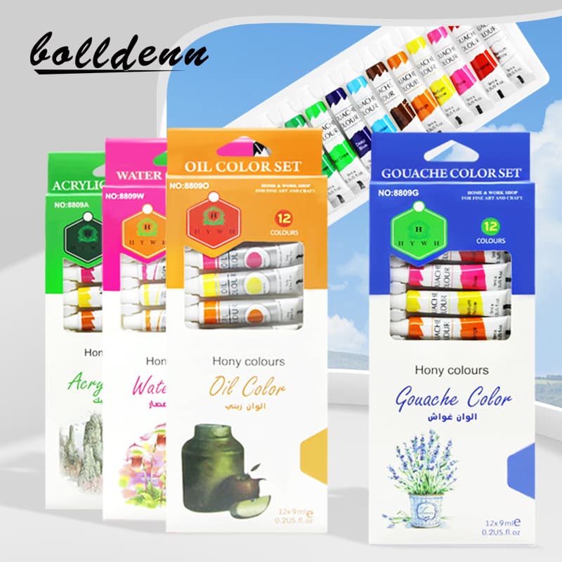 12 Colors 9ml Watercolor Acrylic Oil Painting Pigment Art Paint Set for Students Drawing Hand Painting