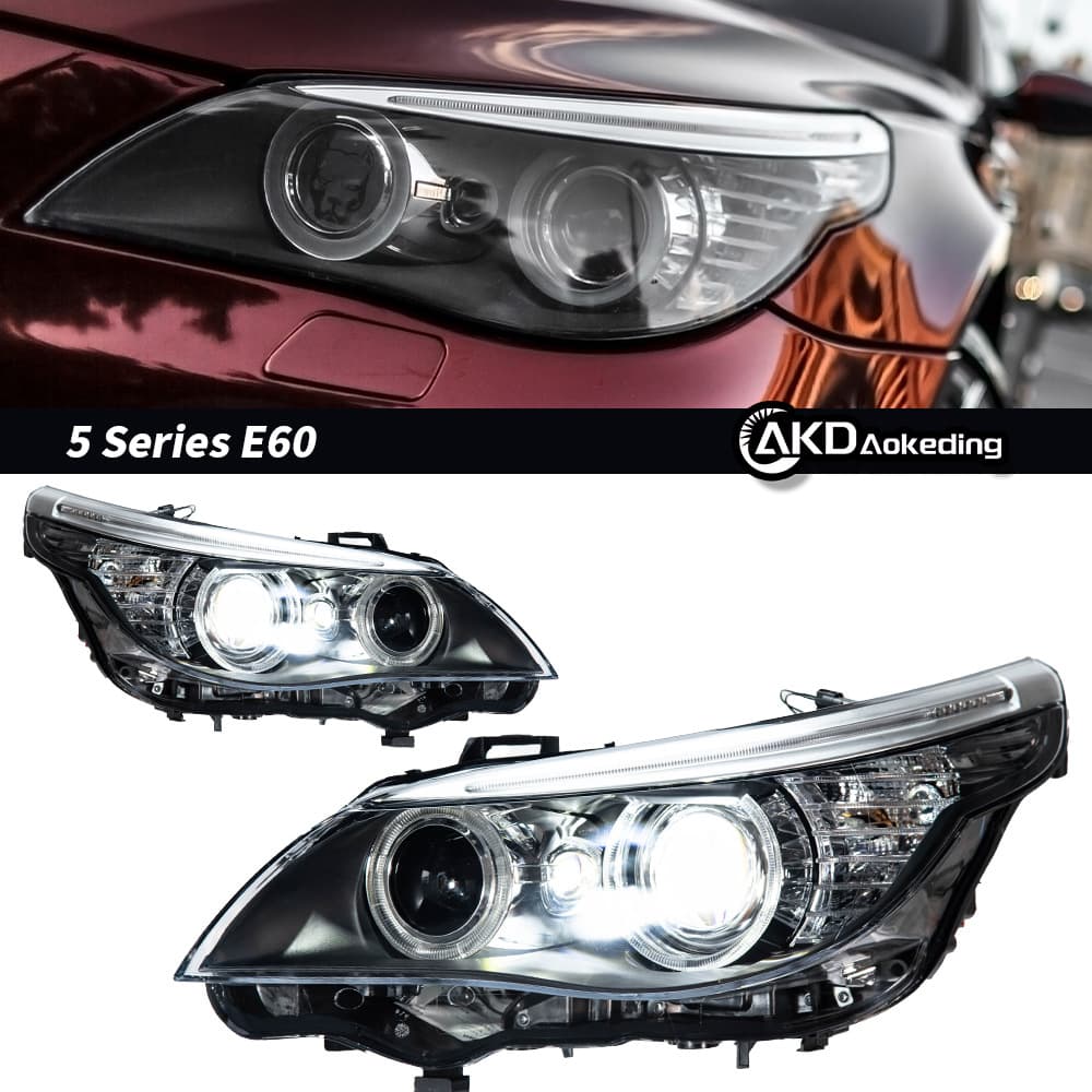 Suitable for 03-10 BMW 5 Series E60 headlight assembly old modified new angel eye LED low beam lens light