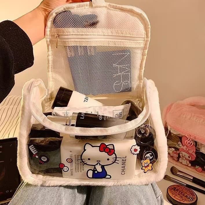 New cartoon fashionable cute plush cosmetic bag large capacity high-end high-end and good-looking portable storage bag cosmetic bag