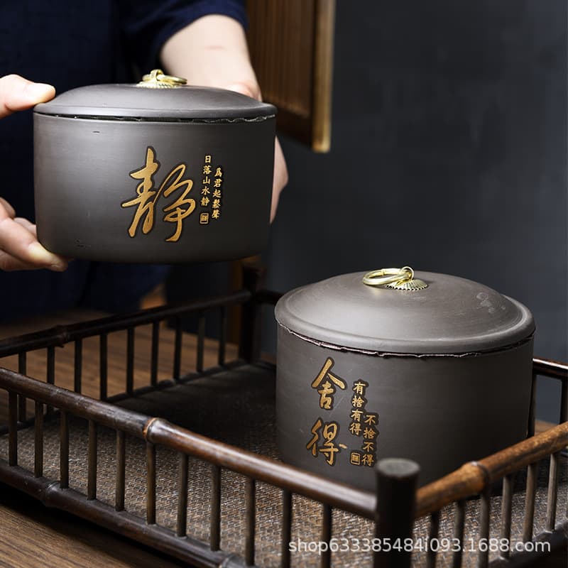 Premium Large Ceramic Seal Tea Canister for Home Use, Purple Clay Pu'er Tea Storage Box, Chinese Style Tea Leaf Container