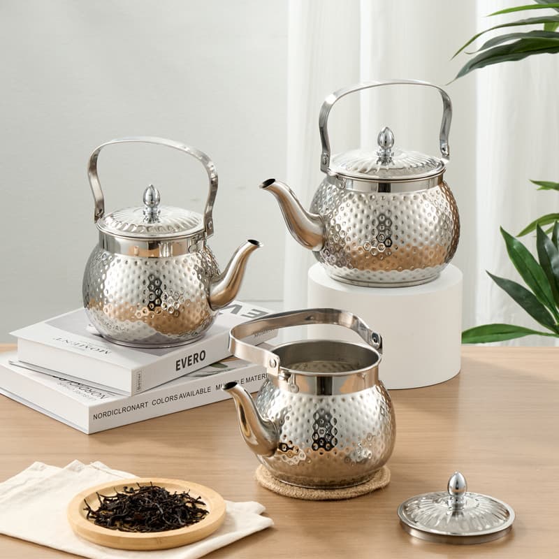 Stainless Steel Boiling Teapot Set, High Temperature Resistant, Large Capacity Hammered Pattern Teapot for Home Use, Factory Wholesale
