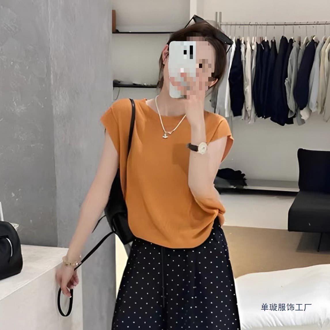 Summer New Simple Solid Color Round Neck Knitted Top Loose, Versatile and Slim Hermès Orange