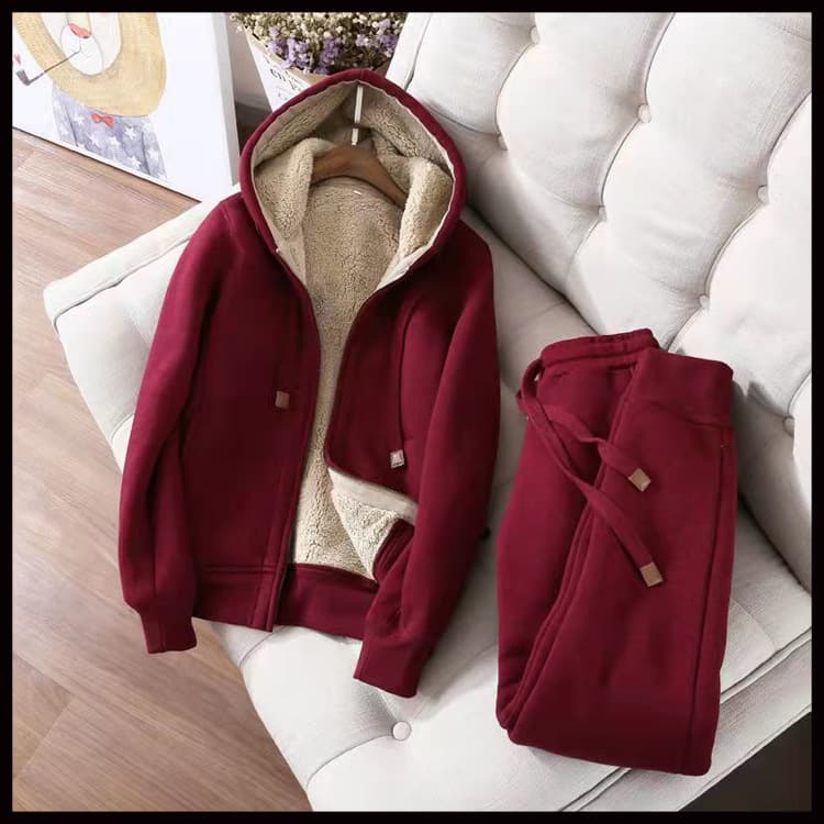 2024 New Women's Fleece-Lined Thickened Sweatshirt Hooded Suit Casual Sports 2-Piece Set Trendy Autumn/Winter Winterwear