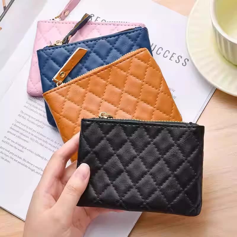 2026 New Cross-Border Quilted Short PU Soft Leather Multi-Function Coin Purse Ultra-Light Women's Card and Coin Wallet