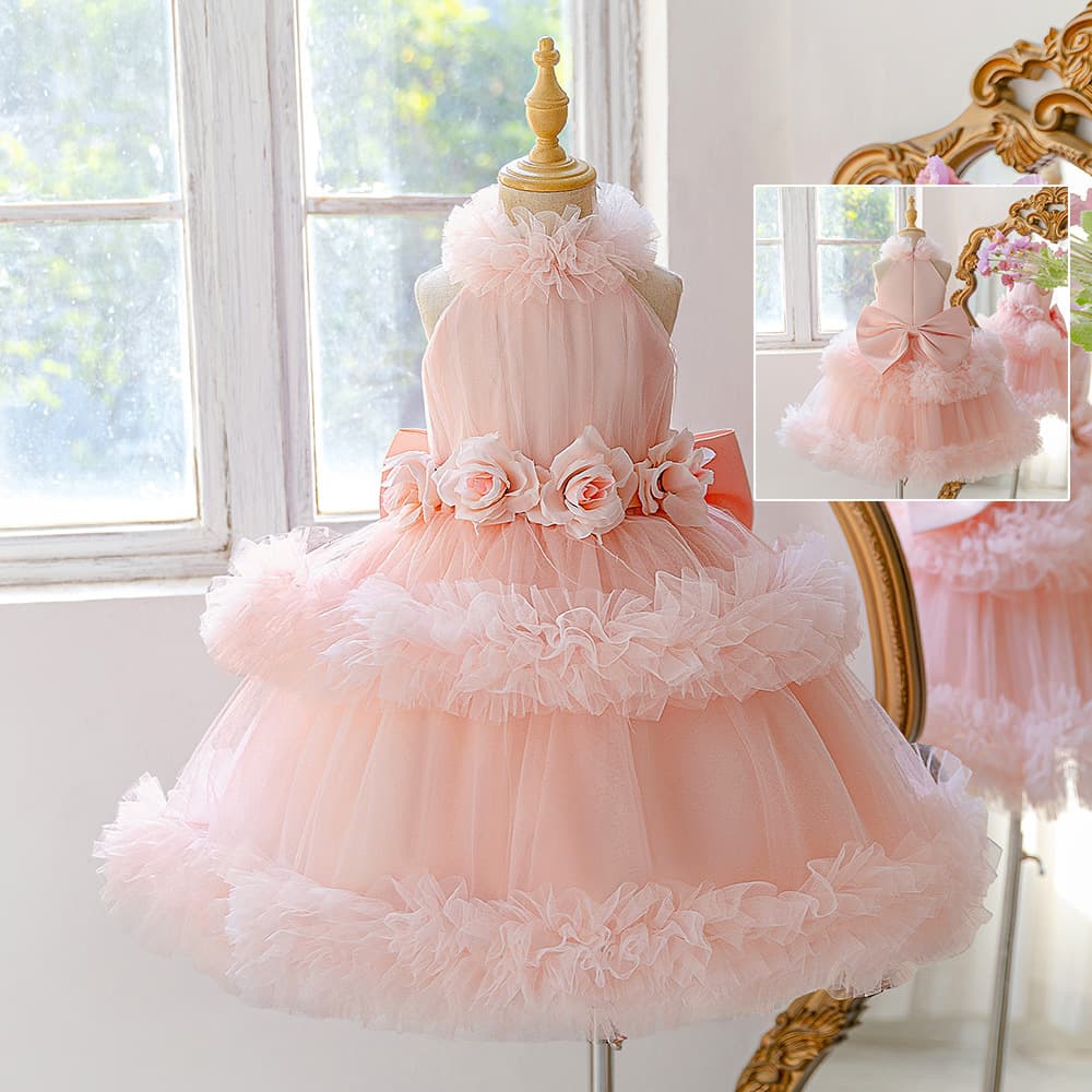 Girls' cake dress, tutu skirt, princess dress, wedding dress, girls' wedding dress pink