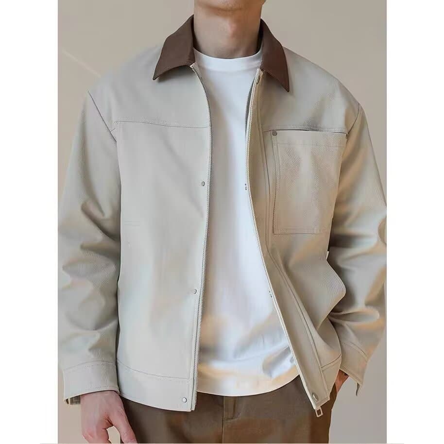 Cross-border Contrast Lapel Workwear Style Retro Business Casual Jacket 2025 Autumn Men's Outerwear Top