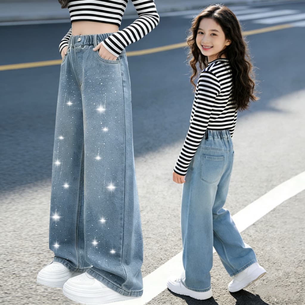 Girls' Jeans Spring Summer Autumn New Fashionable Loose Straight Wide Leg Pants for Big Kids