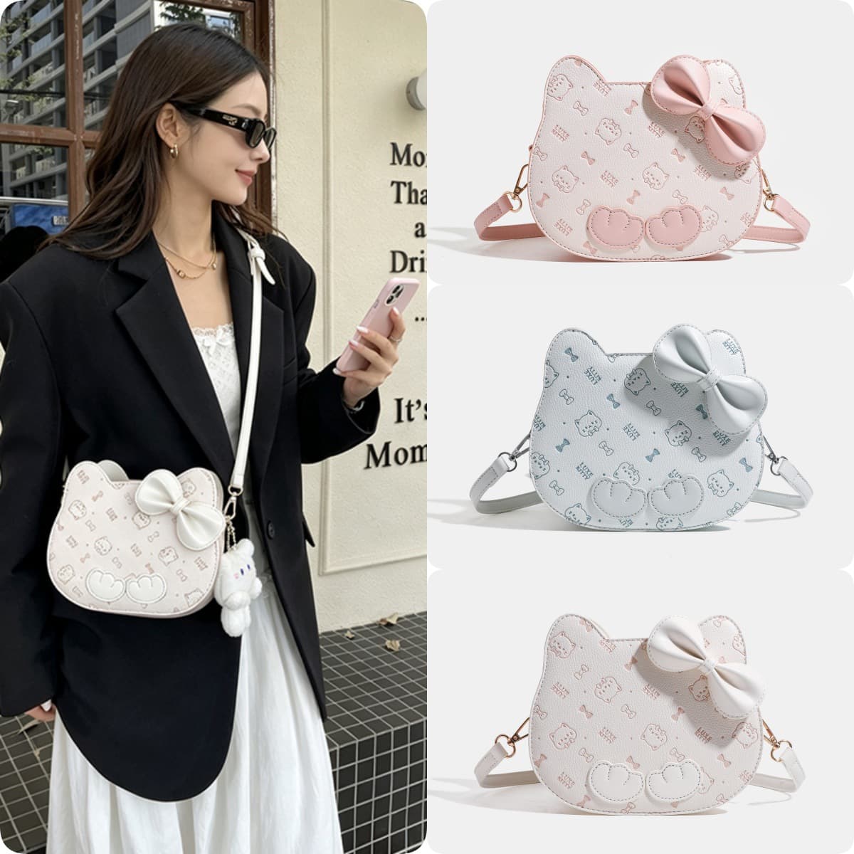 LUXE&KITTY cat head blue bag handbag small square bag female commuter tote bag cute one-shoulder cross-body