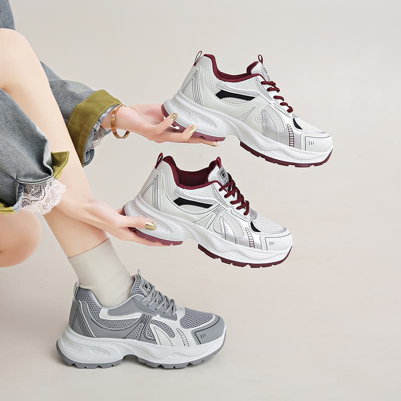 Thick-soled Torre Shoes Women's 2025 New Spring and Autumn Height-increasing Casual Shoes Lightweight All-match Retro Mesh Fashionable Sneaker