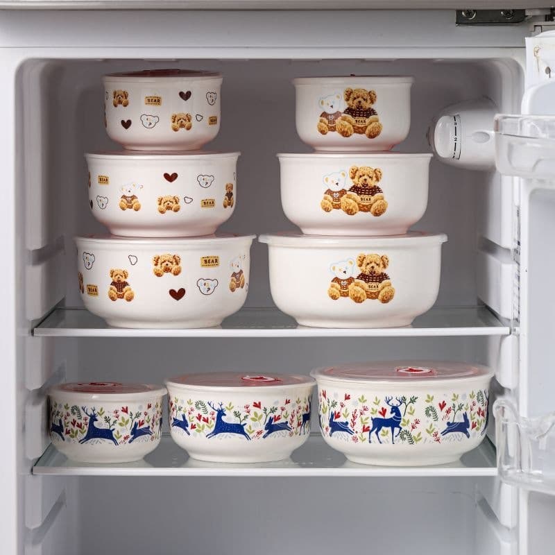 4-Piece Microwave-Safe Ceramic Bowl Set with Lids, Meal Prep Containers for Office Workers, Noodle Bowls, Airtight Storage