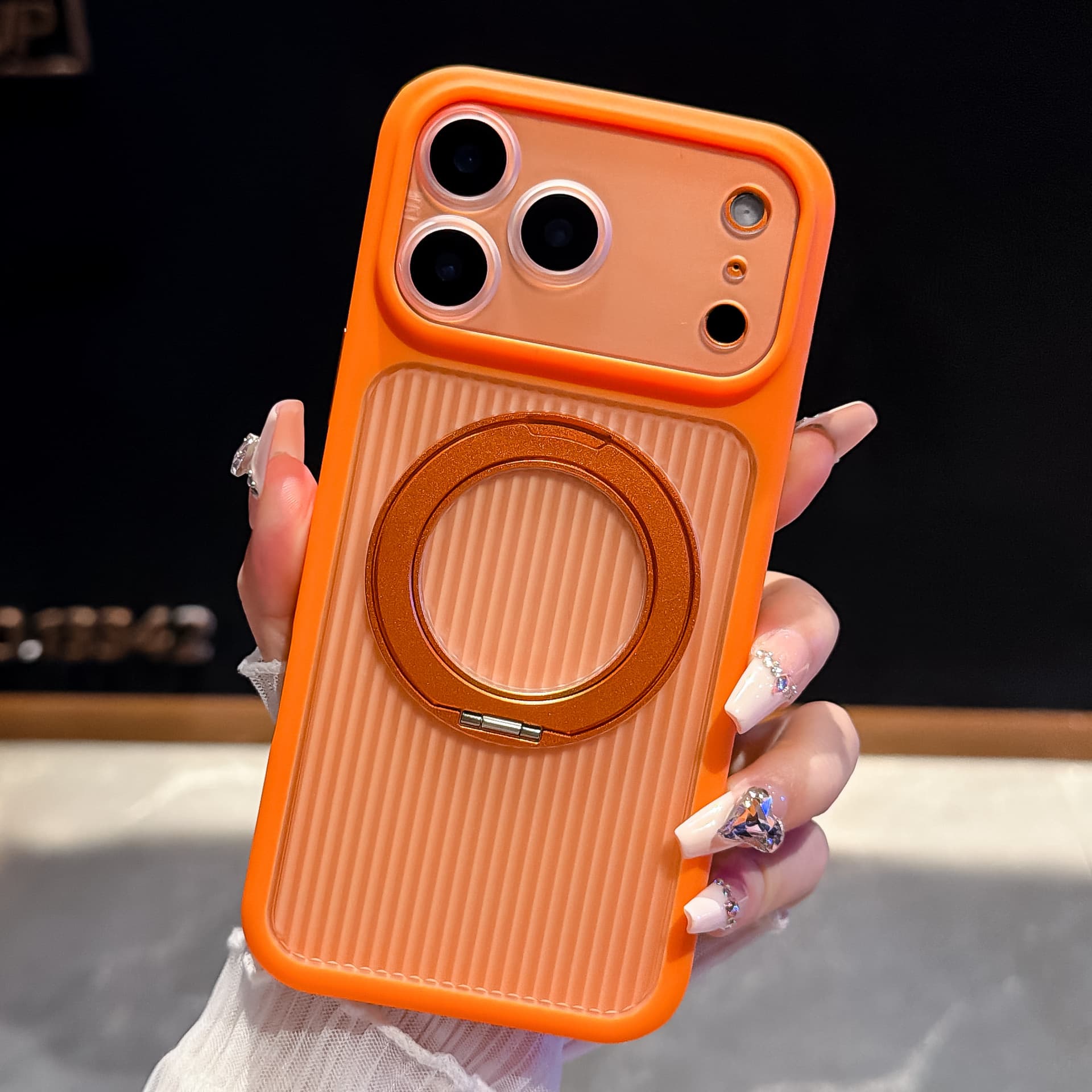 Frosted Corrugated Magnetic Stand Case for iPhone 17 Pro Max, Semi-Transparent Matte Protective Case for iPhone 16