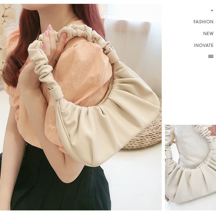 Women's New Korean Style Underarm Bag Pleated Cloud Bag Baguette Bag Shoulder Crossbody Bag Niche Textured Handbag