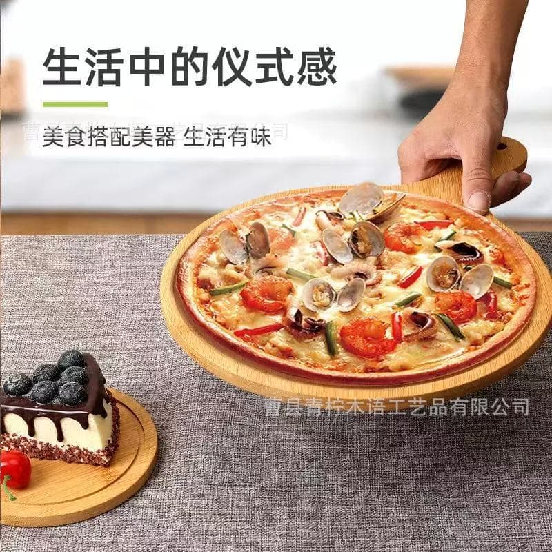 Kitchen baking bamboo and wood pizza cutting board, Western food decoration solid wood tray, simple square wooden pizza board with handle