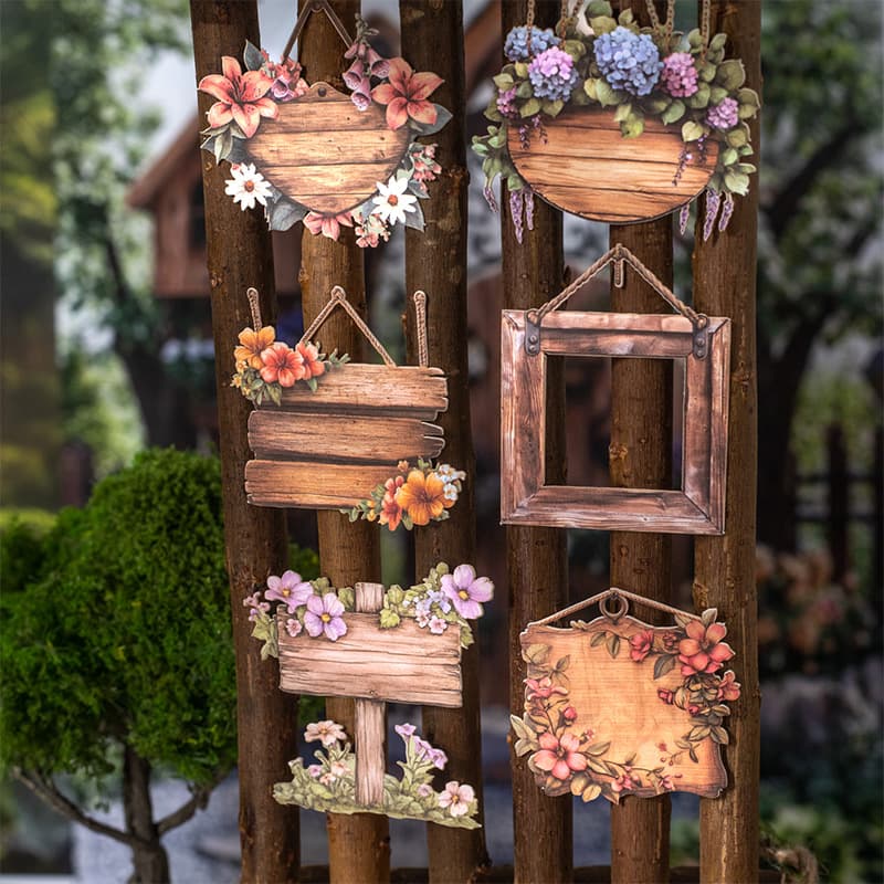 Woodland Floral Garden Wood Sign Hard Card Sticker Vintage Laser Simulation Wooden Door Sign Scrapbook Decorative Sticker