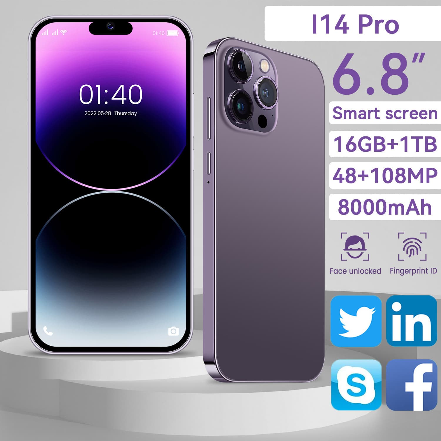 New Cross-Border I14 Pro Phone 6.8-inch 16+1TB Memory True 4G All-in-One Network Export Android Phone