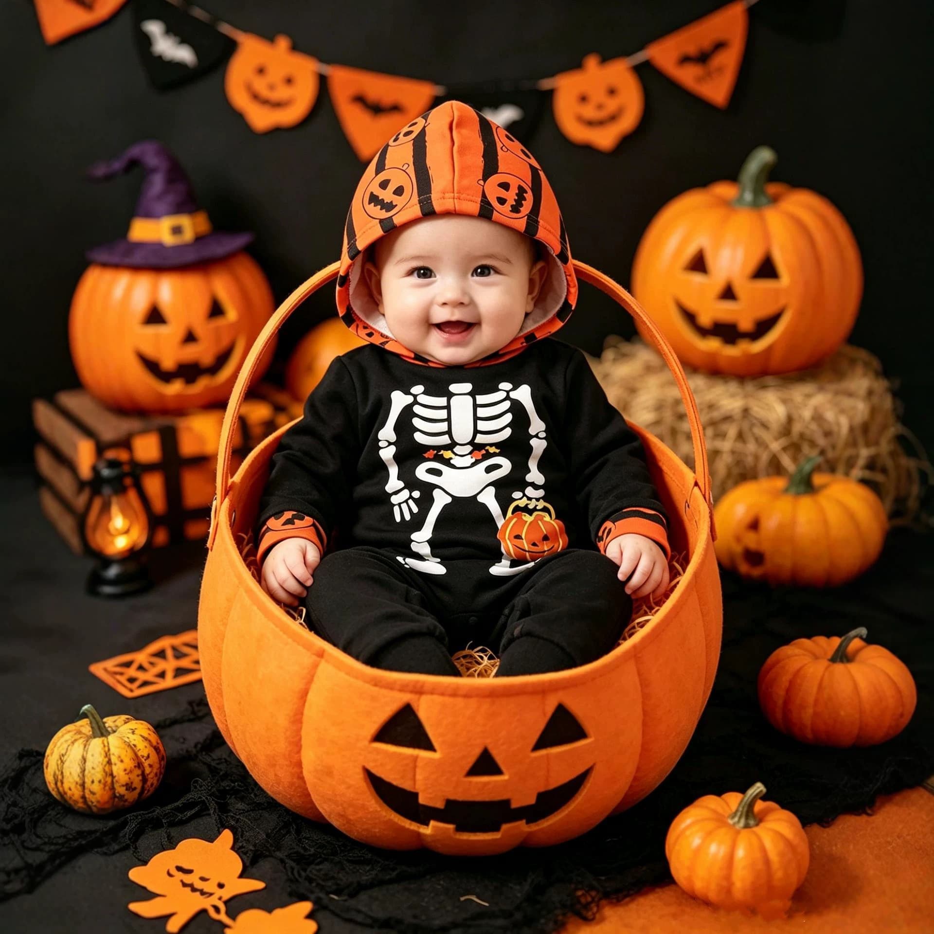 Foreign trade wholesale autumn and winter new color block Halloween festival printed one-piece long-sleeved baby boy crawling suit party suit