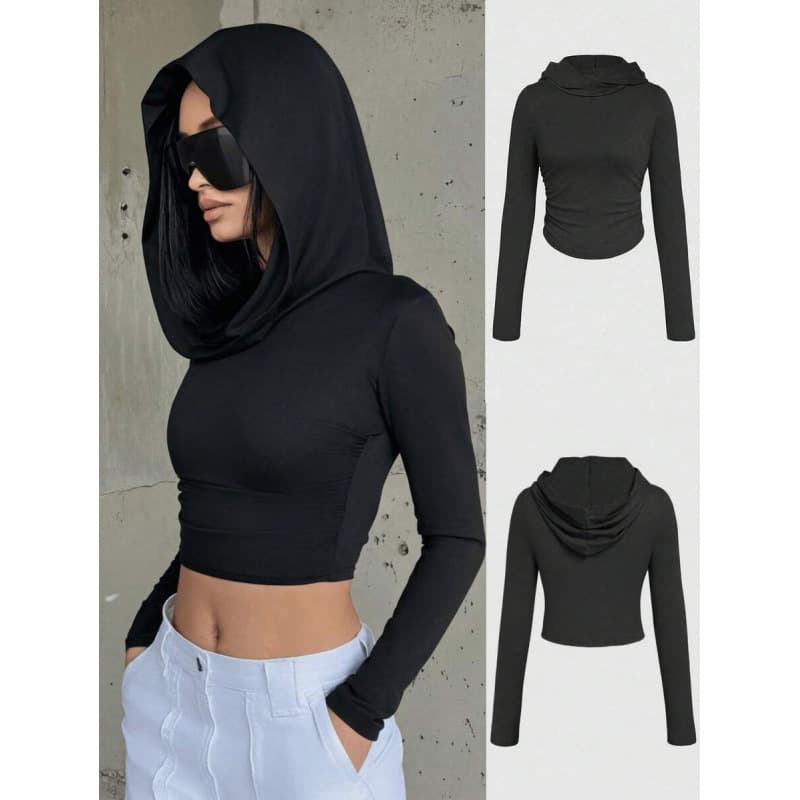 I 55068 Cropped Hoodie Tee Cropped Hooded T-Shirt Cross-border AliExpress