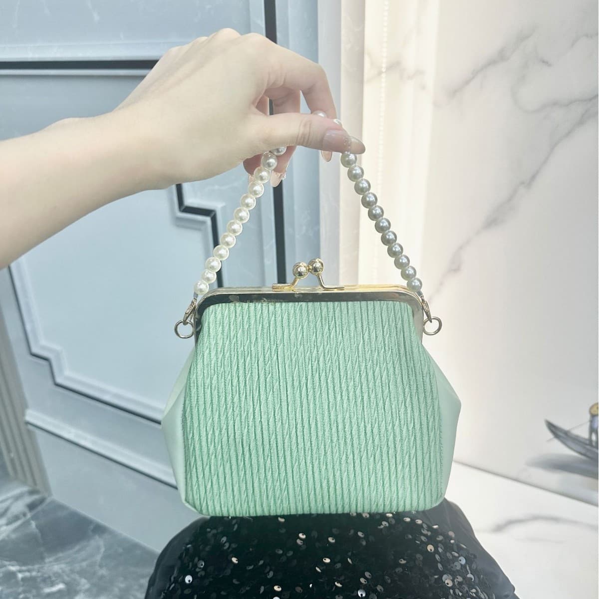 Light luxury niche design clip bag women's bag stone pattern handbag fashion evening bag large capacity handbag