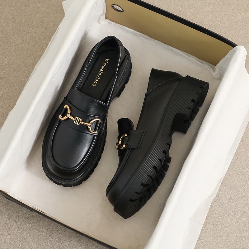 Wei Wei Girl 681-3 Platform Loafers for Women, 2024 New Petite Height Increase Retro British Style Flats