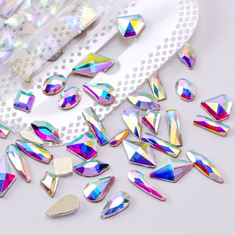 White AB Fantasy Irregular Diamond 100 Pieces Pack Nail Art Diamond Teardrop Marquise Diamond K9 Glass Flat Back Rhinestone Wholesale