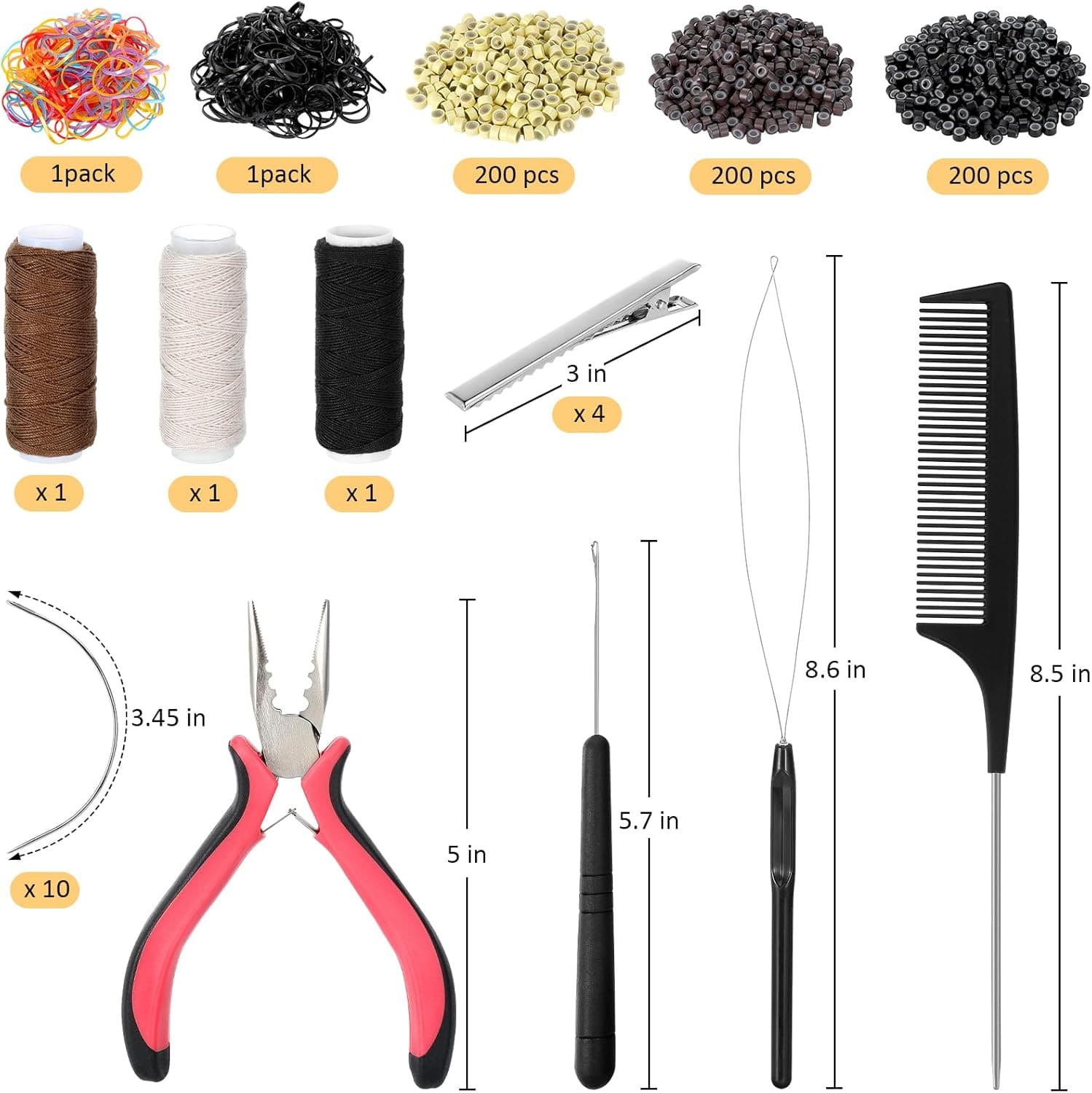 Hot Selling Wig Set Pliers Crochet Hook Silicone Hair Extension Rings Laser Thread Tool Set Seamless Hair Removal Tool Kit