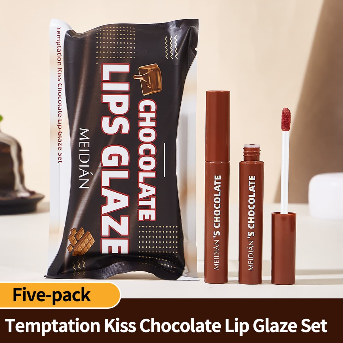 [Cross-border Supply] MEIDIAN 5-Piece Lipstick Chocolate Lip Gloss Set Waterproof Lipstick Wholesale