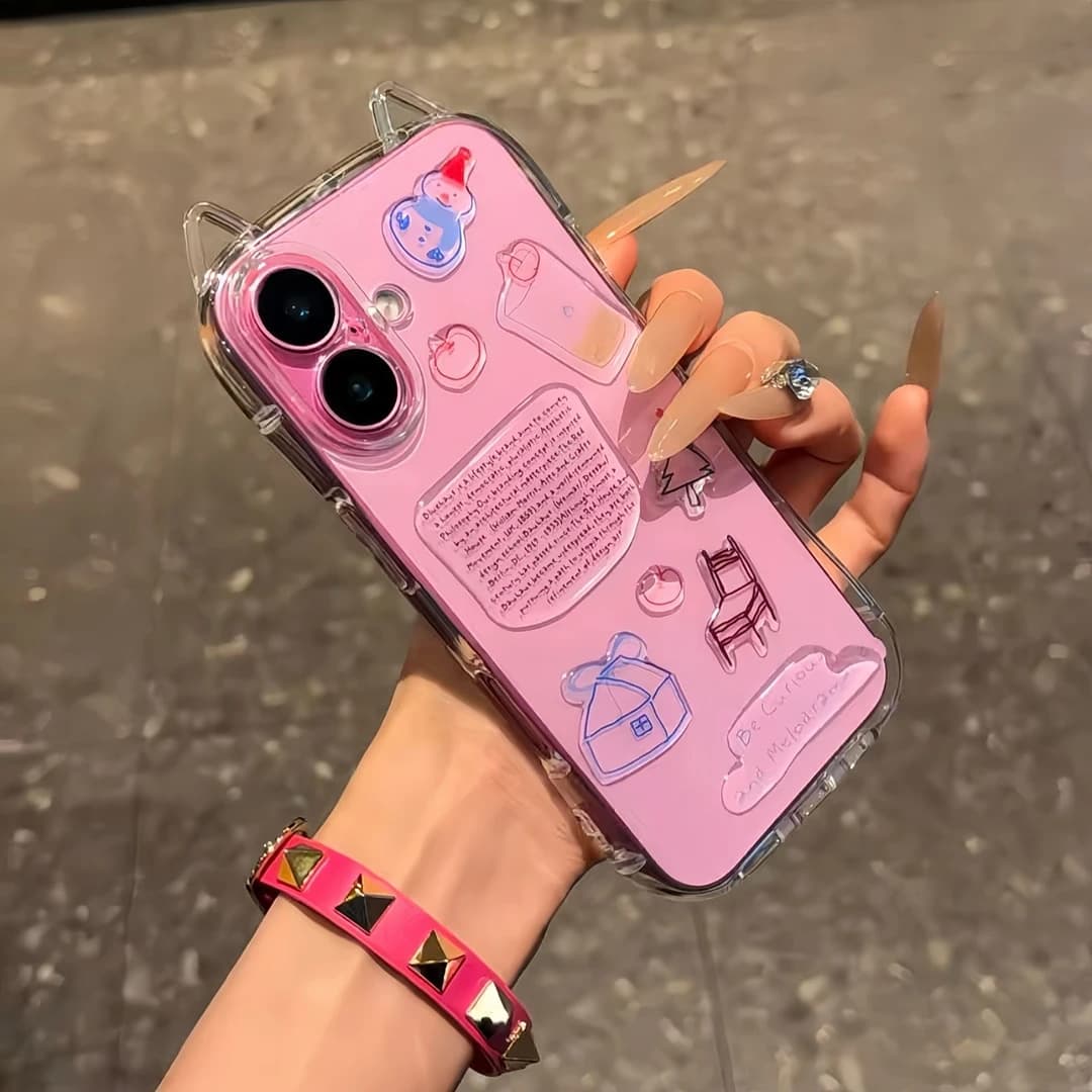 Snowman Epoxy Sticker iPhone17Promax Cat Ear Phone Case Suitable for Apple Air Transparent 16/15 Soft
