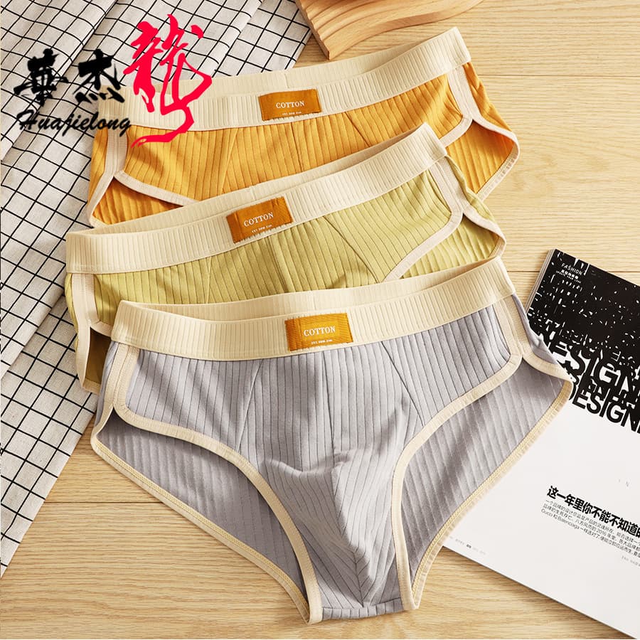 New Huajielong Solid Color Cotton Men's Underwear Men's Briefs Breathable Trendy Shorts Drop Shipping