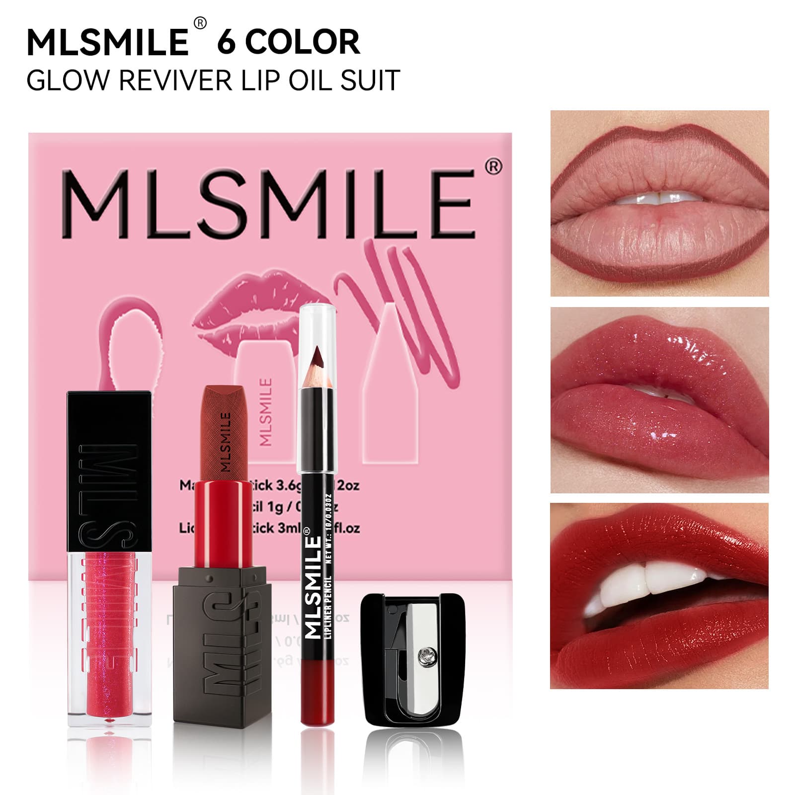 MLSMILE Cross-border Exclusive Makeup Set Matte Lipstick + Lip Gloss + Lip Liner + Sharpener 6 New Combinations