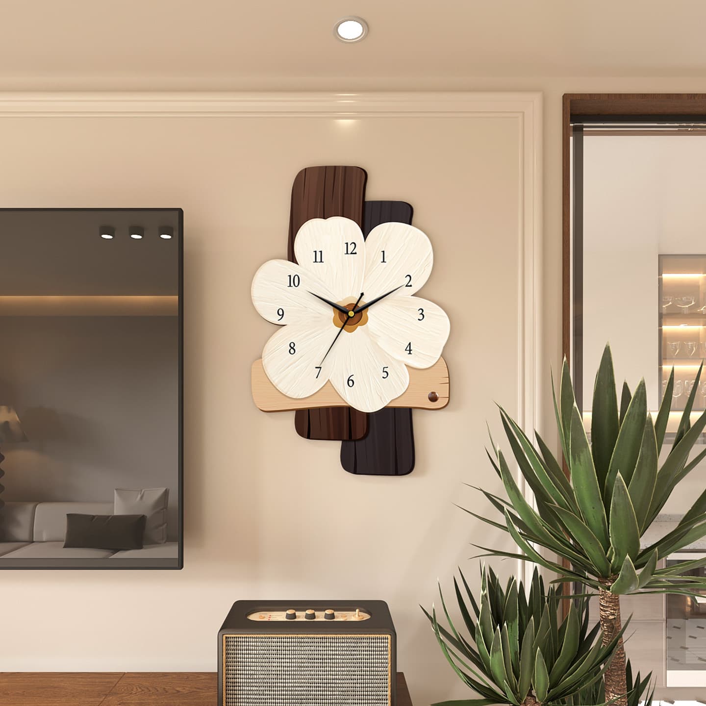 New flower wall clock home simple and atmospheric decorative clock living room creative wall-mounted silent perpetual calendar quartz clock