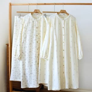 Autumn/Winter Maternity Pajamas, Postpartum Thick Four-Layer Pure Cotton Gauze Hospital Maternity Dress Set, Nursing Nightgown, Pregnant Women Sleepwear