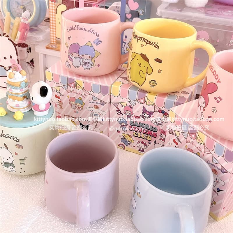 9QXC Japanese Style Gift Box Kuromi Cinnamoroll Pompompurin Ceramic Coffee Milk Breakfast Cup Couple Gift