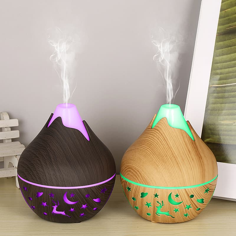 Mini Small Snow Mountain Wood Grain Humidifier Imitation Wood Grain Rainbow Light USB Silent Air Hydration Mist Aroma Spray