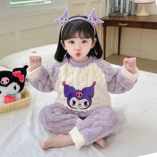 Children's Pajamas for Girls, Autumn/Winter Thick Warm Cute Homewear, Pullover Coral Fleece Set