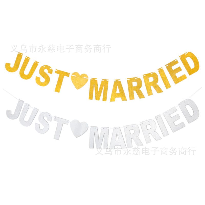 Cross-border Wedding Party JUST MARRIED Flag Glitter Decoration Layout