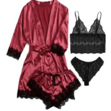 Sexy Lace Trim Chemise Nightgown Set Women's Underwear Lingerie Set V-neck Sleepwear Four-piece Suit from Mainland China