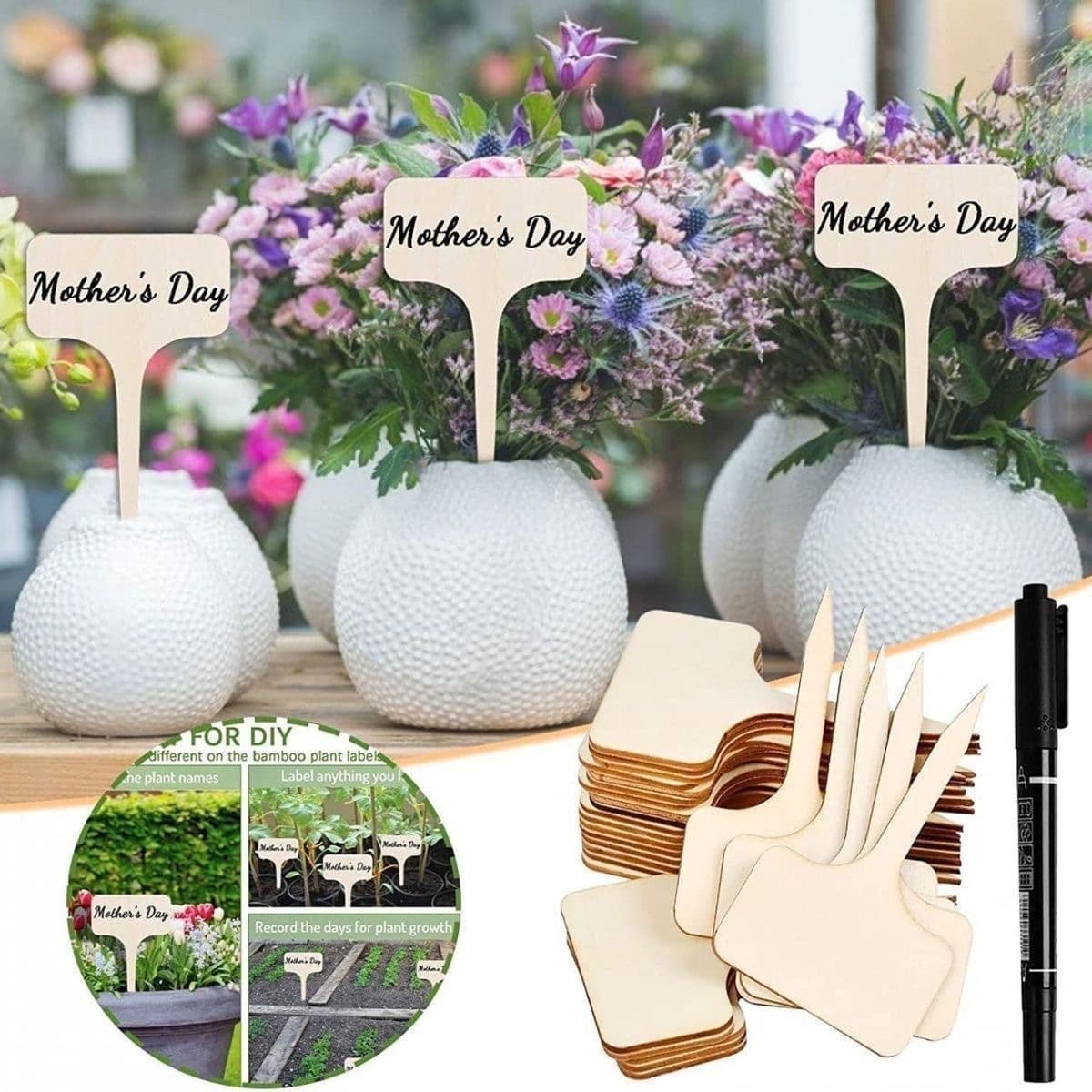 Gardening label bamboo wooden ground label plant label flower tag seedling label succulent T-shaped label
