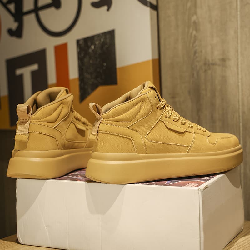 Mid-top Martin Boots Men Autumn Winter British Style Thick Sole High-top Men's Skate Shoes Cotton Shoes Winter Fleece-lined Men's Shoes Yellow Boots