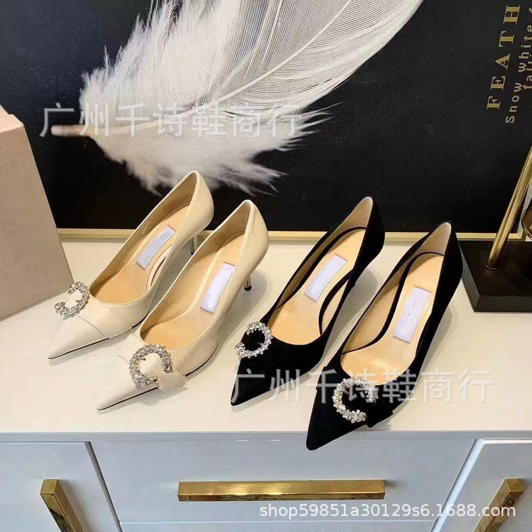 High-end Rhinestone C-Clip Pointed Toe High Heels for Women, Shallow Crystal Thin Heel Single Shoes for Banquets, Bridal Wedding Shoes