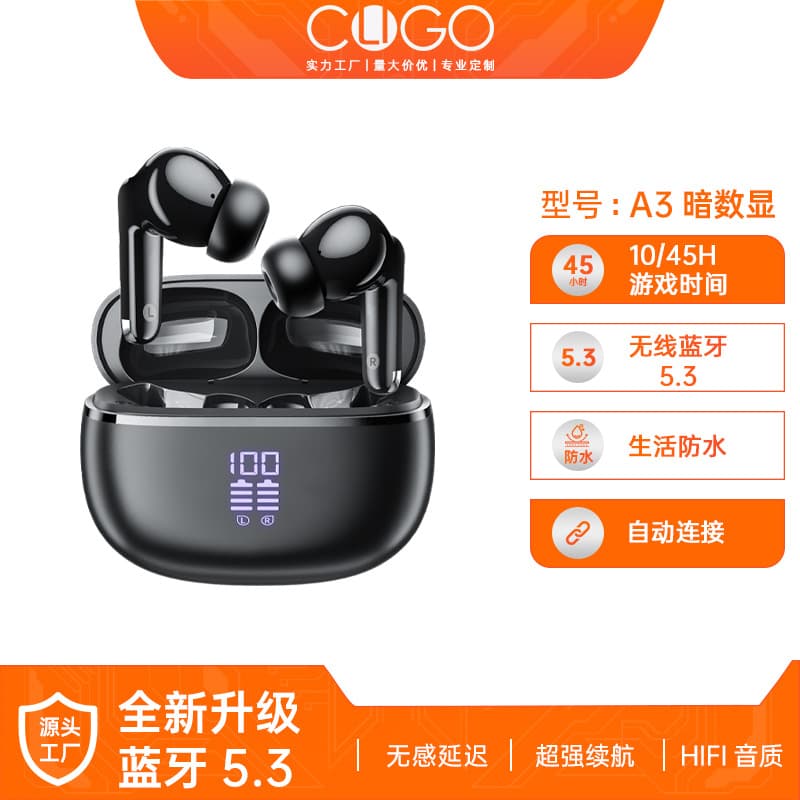 Cross-border Bluetooth Earbuds Wireless In-ear Large Battery A3 Digital Display Earbuds Compact Lightweight Sports Noise Cancelling Headphones