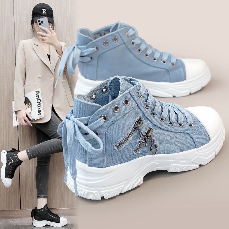 2026 New Canvas High Top Women Shoes Spring Summer Korean Thick Sole Sports Casual Shoes Martin Boots Women Boots W2560