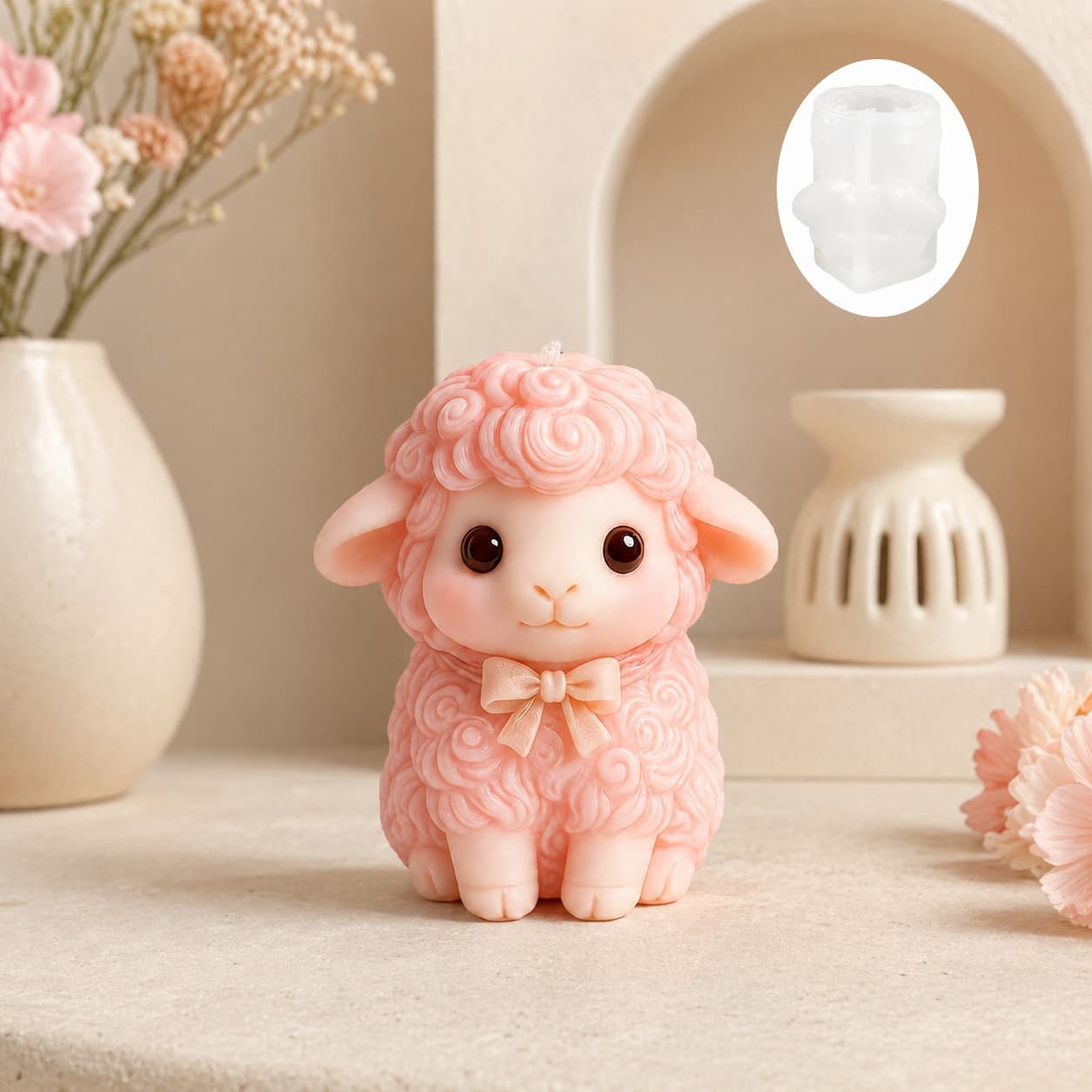 Cute Bow Tie Curly Sheep Silicone Mold Scented Candle Gypsum Cold Process Soap Diffusing Stone Healing Silicone Mold