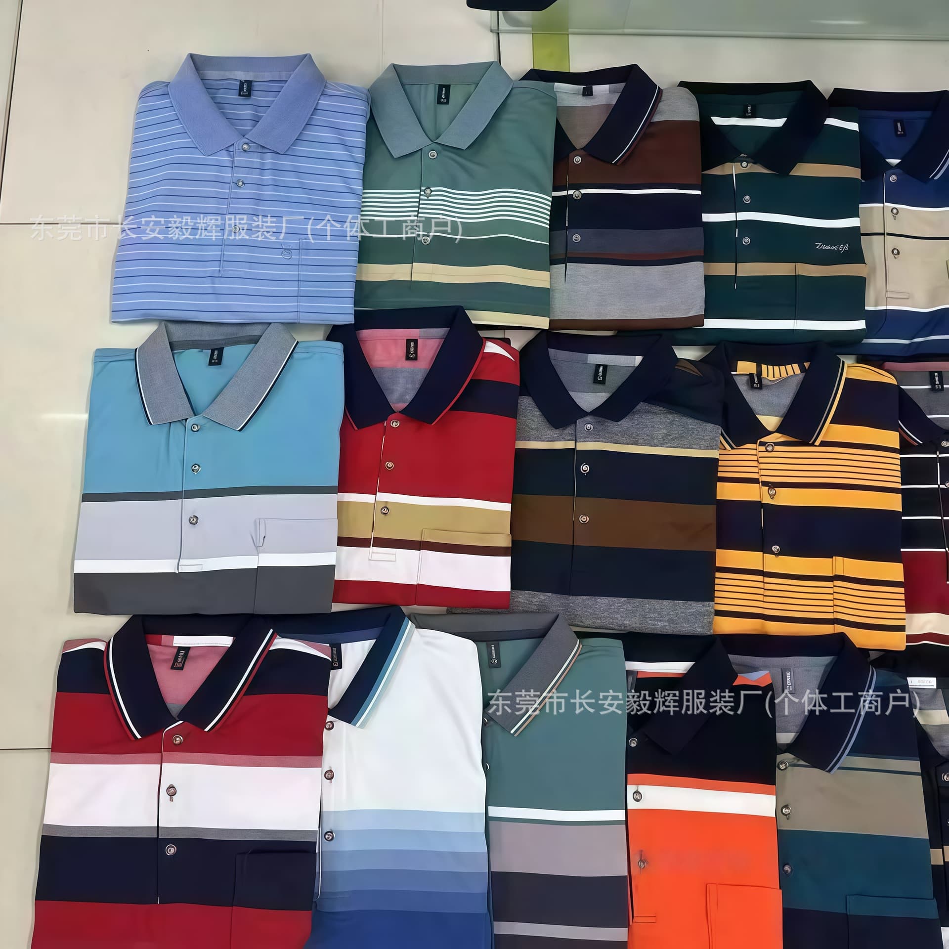 New Summer Business Men's Polo Shirt Middle-Aged Men's Striped Turn-Down Collar Short Sleeve T-Shirt Men's Fashion Dad Top