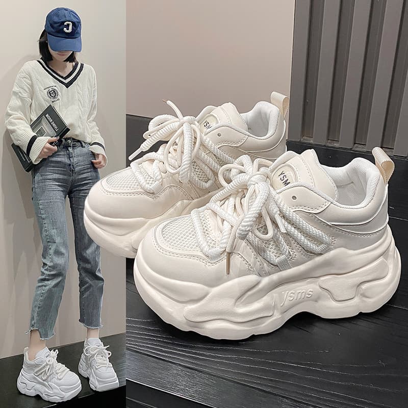 Fashionable Thick-Soled Dad Shoes, White Shoes, 2025 Spring Style, Breathable, Small Feet, Small Casual Sports Shoes
