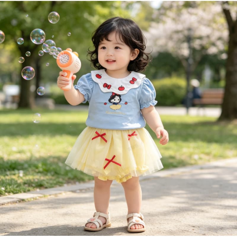 Girls' new summer suit, baby girl, fashionable and cute, Snow White short-sleeved half-culottes two-piece set