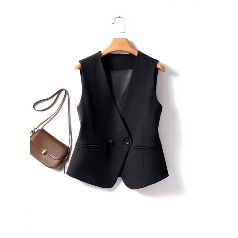 Slim Fit Short Vest Spring Autumn Blazer 2026 New Style Double-Breasted Elegant Vest Black for Women