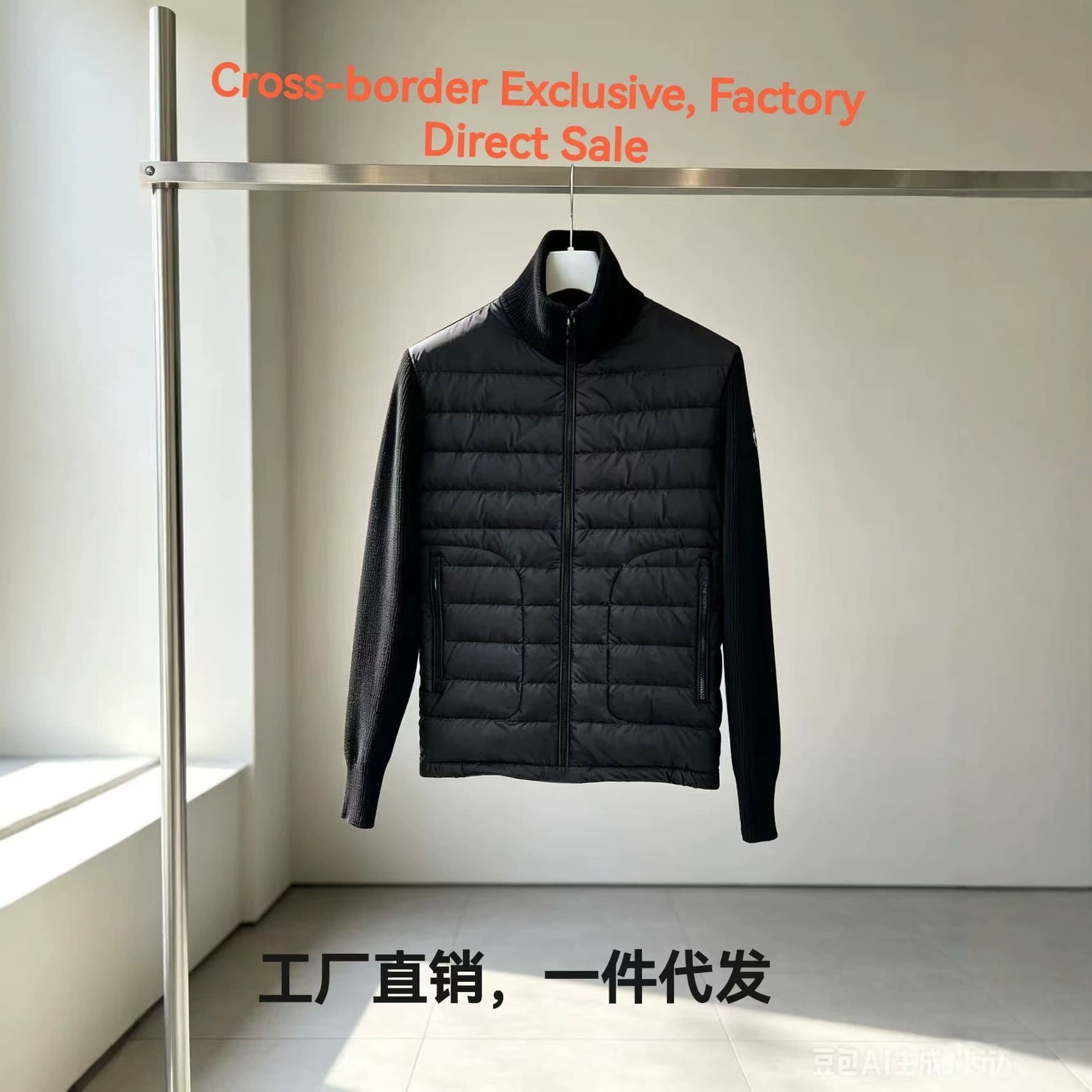 Corduroy Padded Zip Cardigan European Station New Mouth Knitted Splicing Down Jacket M158