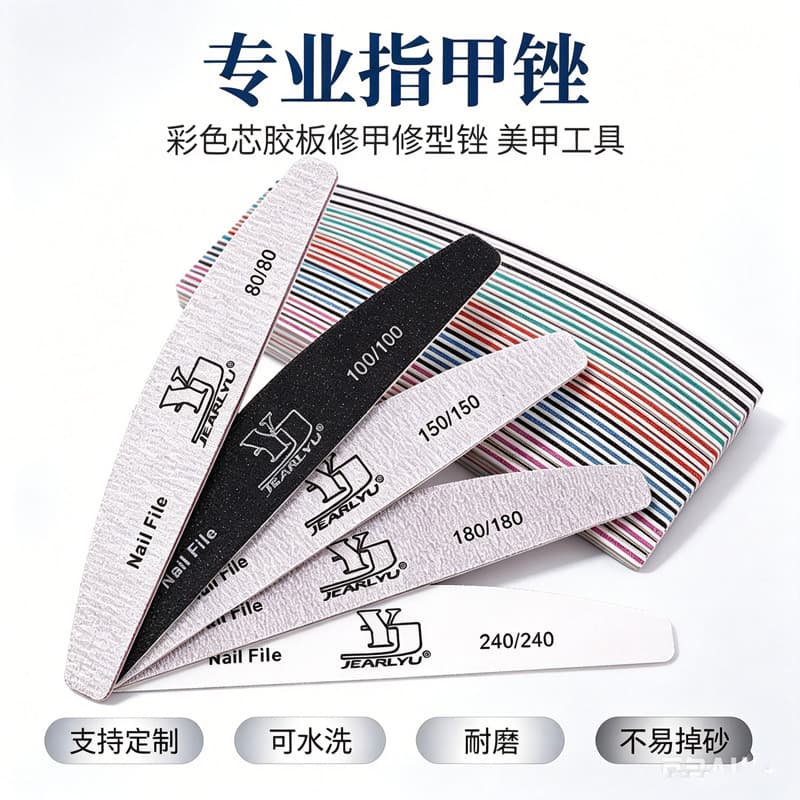 High-end professional manicure rubbing strips with color core half-moon nail file washable wear-resistant polishing strips manicure sand strips
