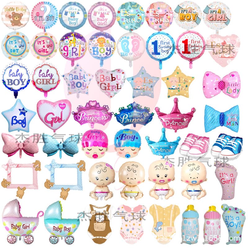 Cartoon Male and Female Baby Gender Reveal Aluminum Film Balloon Baby Bottle Foot Bow Shower Birthday Arrangement Balloon
