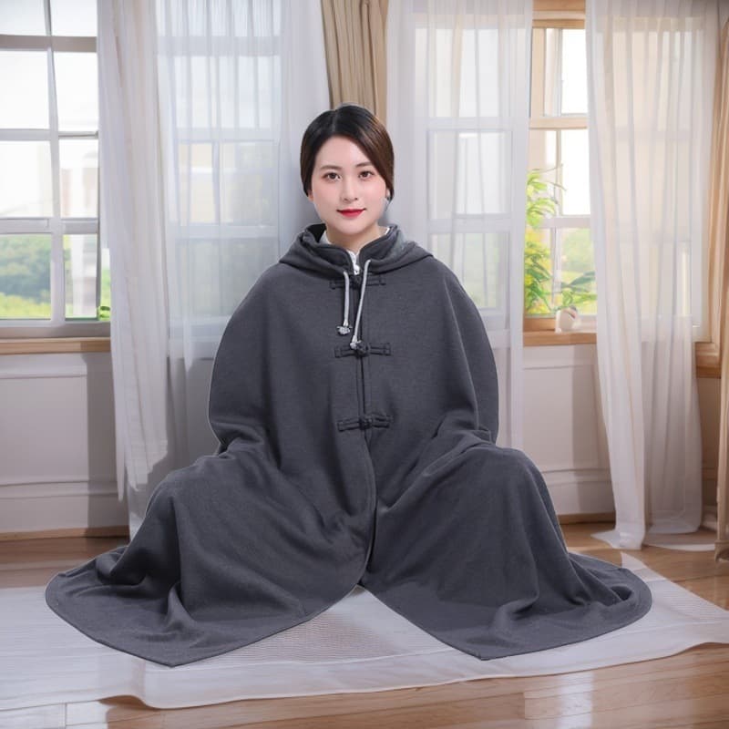 Combed Cotton Fleece-Lined Spring Autumn Winter Meditation Cape Zen Cloak Shawl